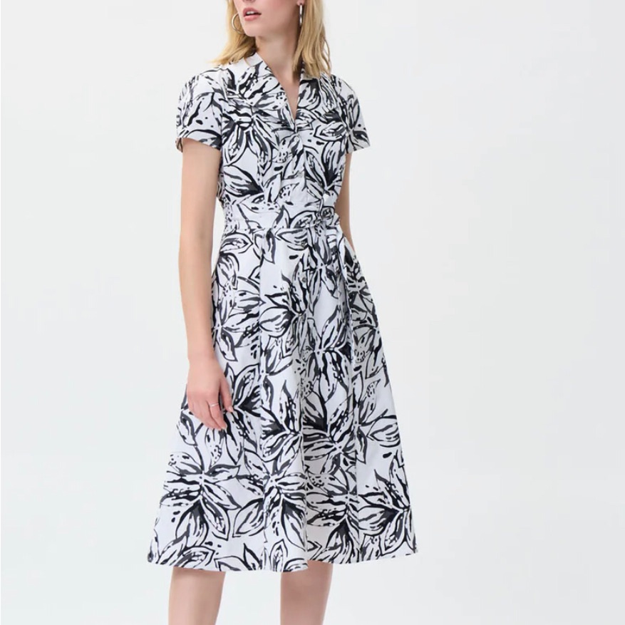 Joseph Ribkoff Vanilla/Black Tropical Print Shirt Dress With Sash Style Size 10